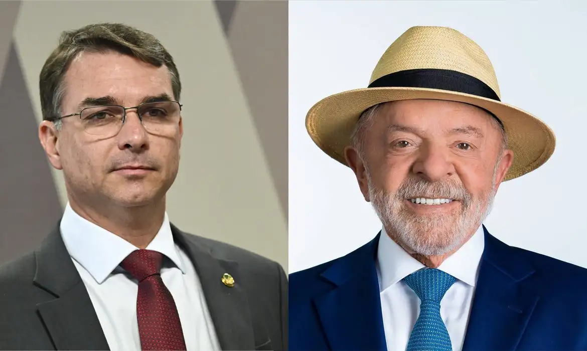 Flávio Bolsonaro (PL) e Lula (PT). (Foto: Agência Brasil.)